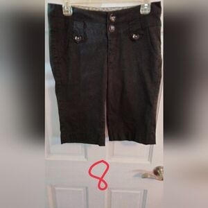 Women's Black Bermuda Shorts with Button-Front Detail